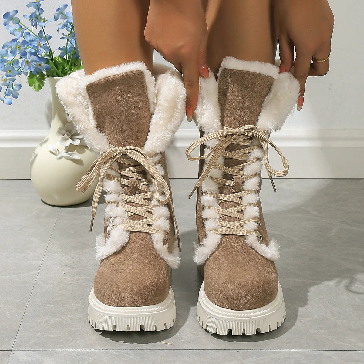 Womens Cozy Fleece Lined Snow Boots Insulated