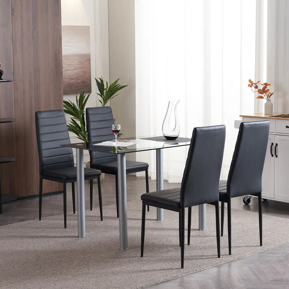 5 Piece Dining Set 4 Chair Glass Metal