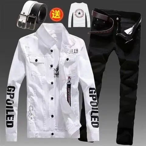 Men's Slim Fit Denim Jacket Pants 2pcs Set