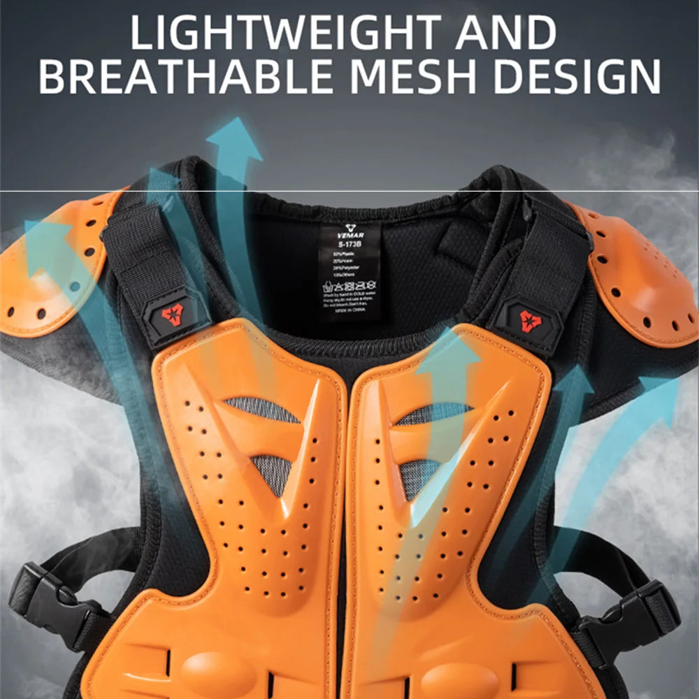 Motorcycle Armored Vest, Knee, & Elbow Pads Set for Children
