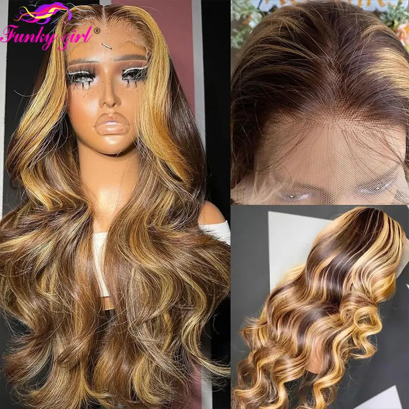 13x6 Highlight Body Wave Human Hair Brazilian Lace Front Wig
