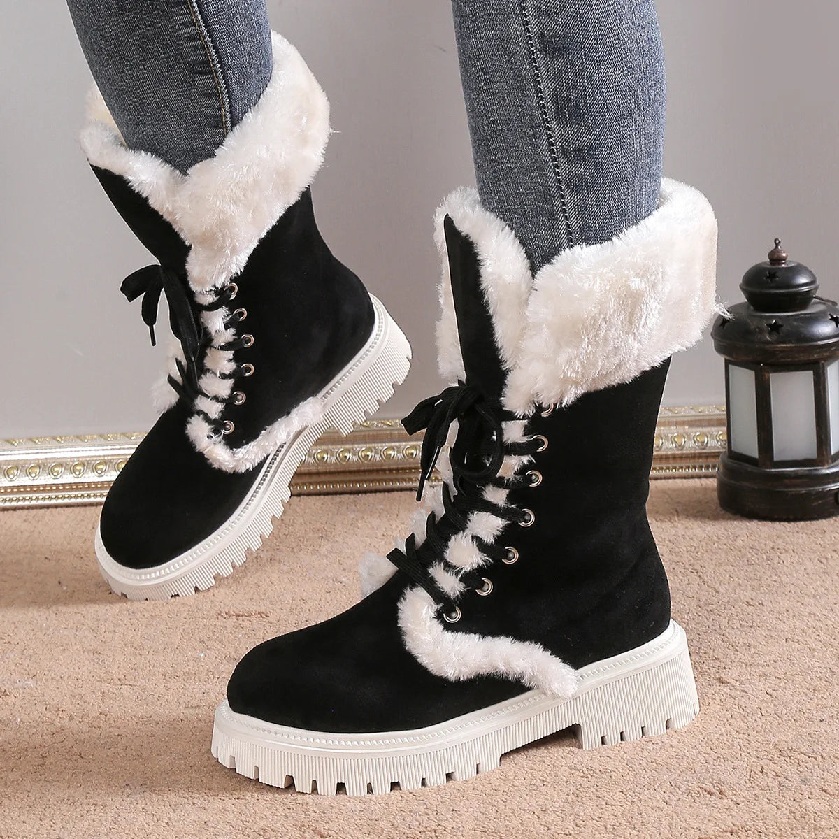 Womens Cozy Fleece Lined Snow Boots Insulated