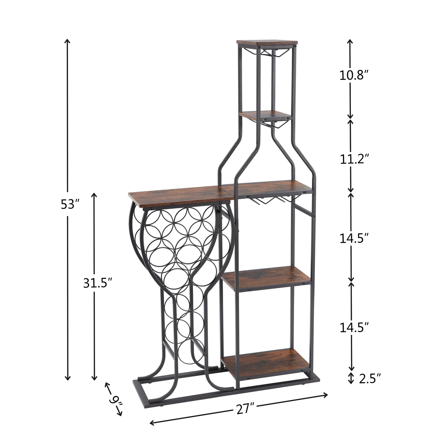 11 Bottle Wine Bakers Rack 5 Tier Freestanding