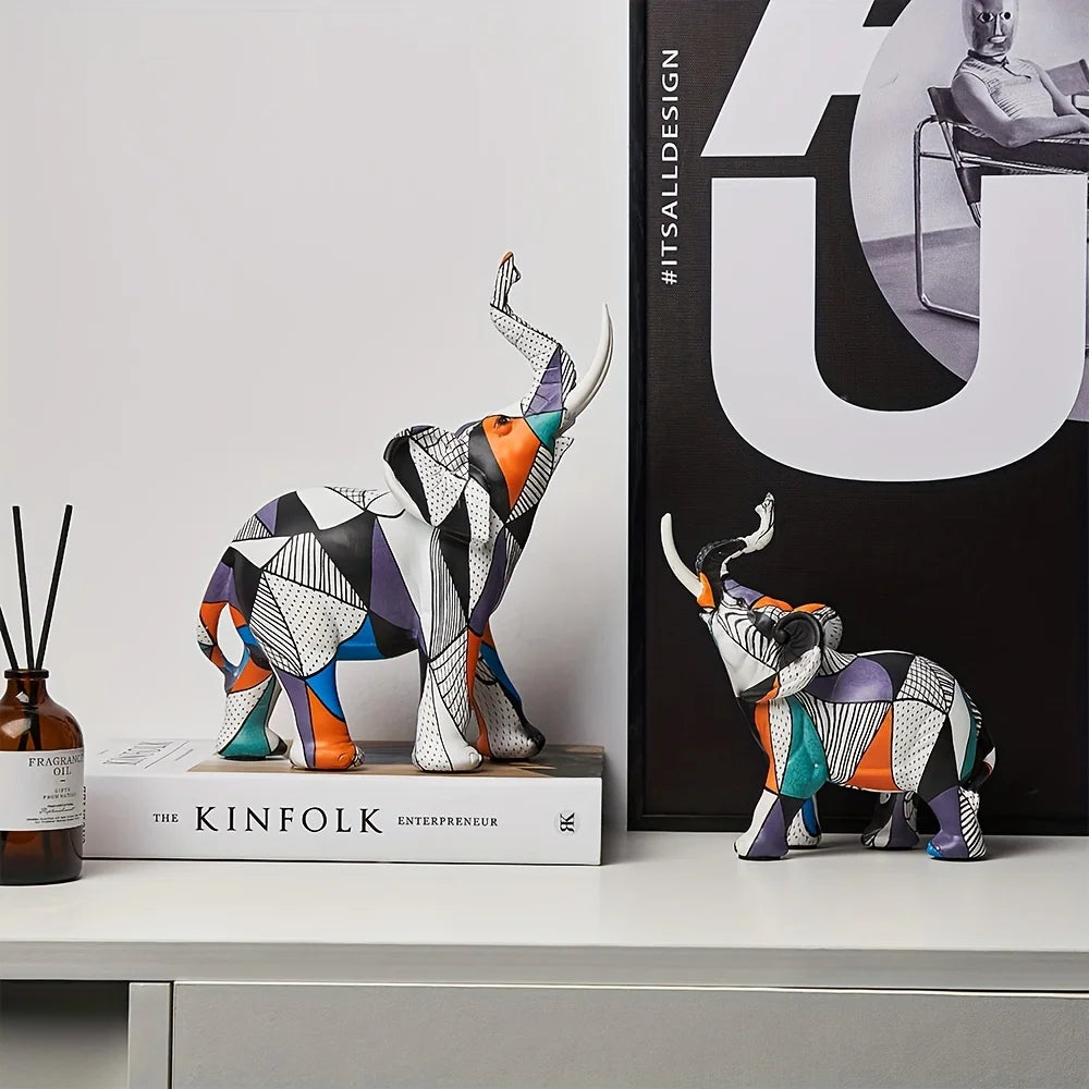 Painted Art Elephant Figurines Modern Decor