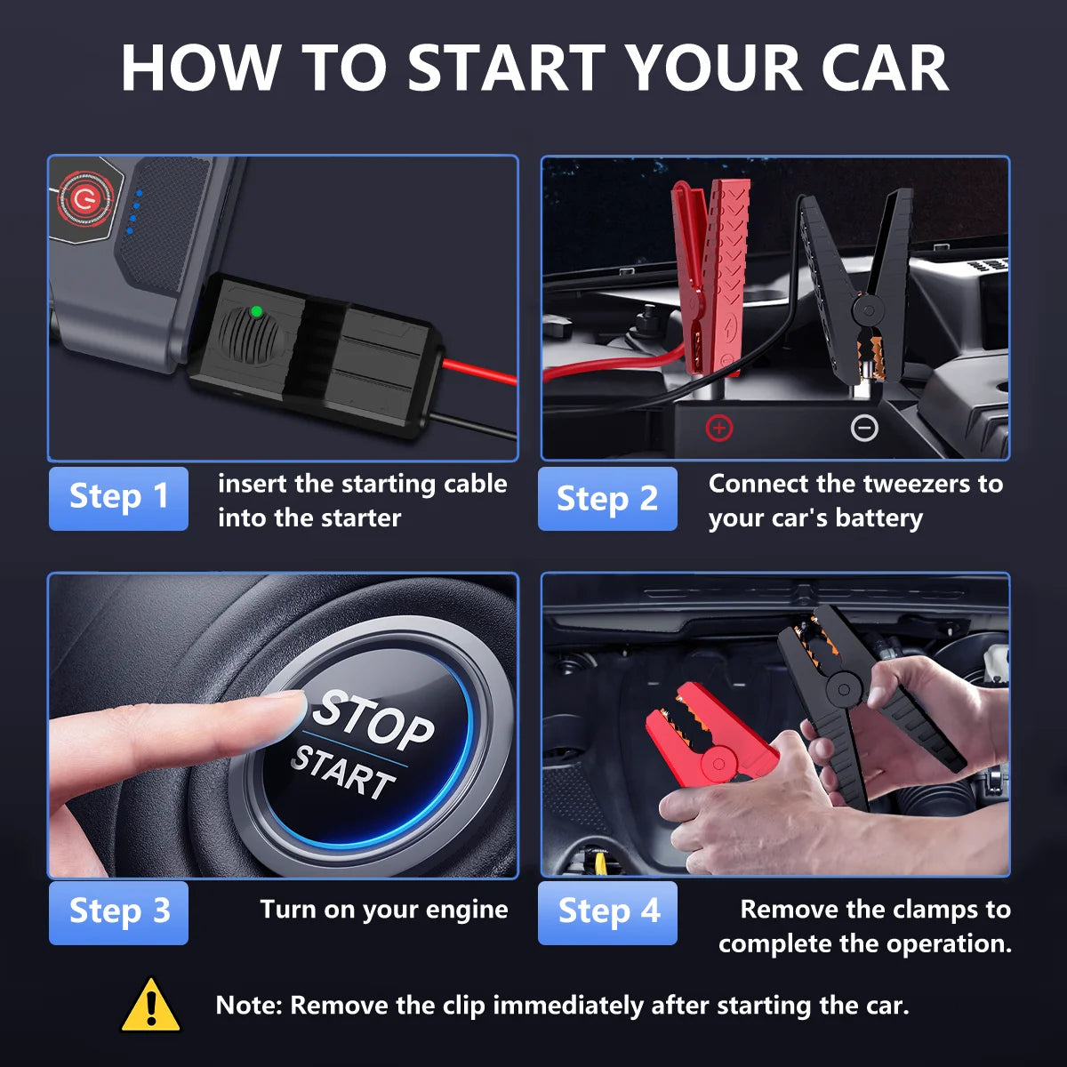 12V Portable Jump Starter Automatic Battery Booster Charger