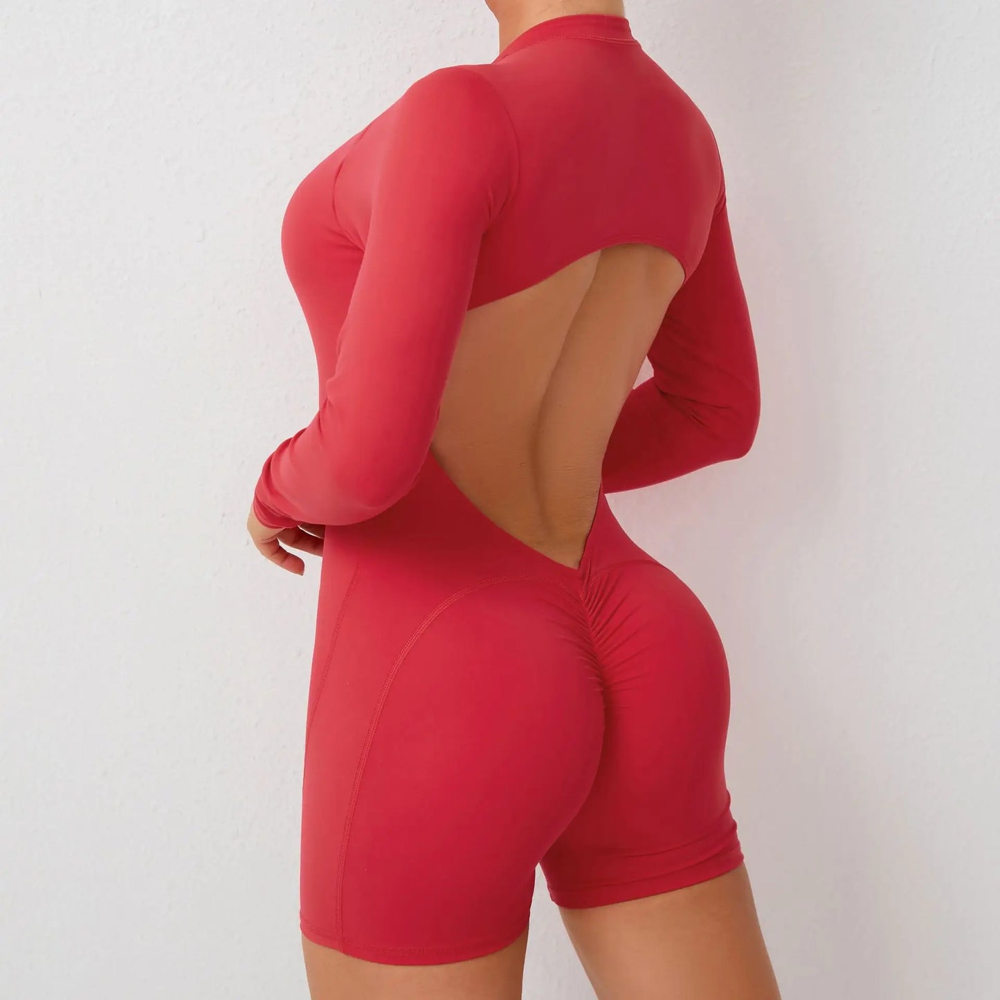 V Back Scrunch One-Piece Workout Romper