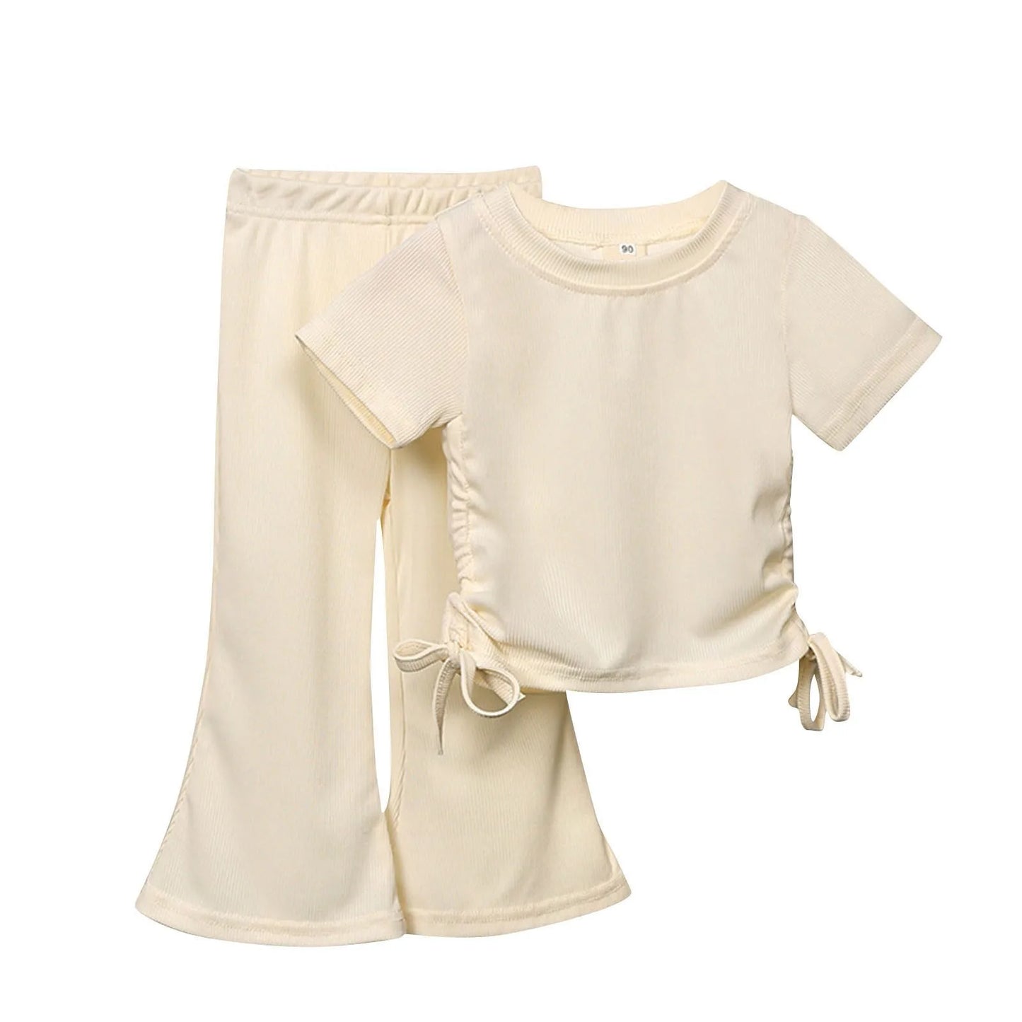 Solid Color Pullover Top + Flare Pants for Girls Aged 2-8