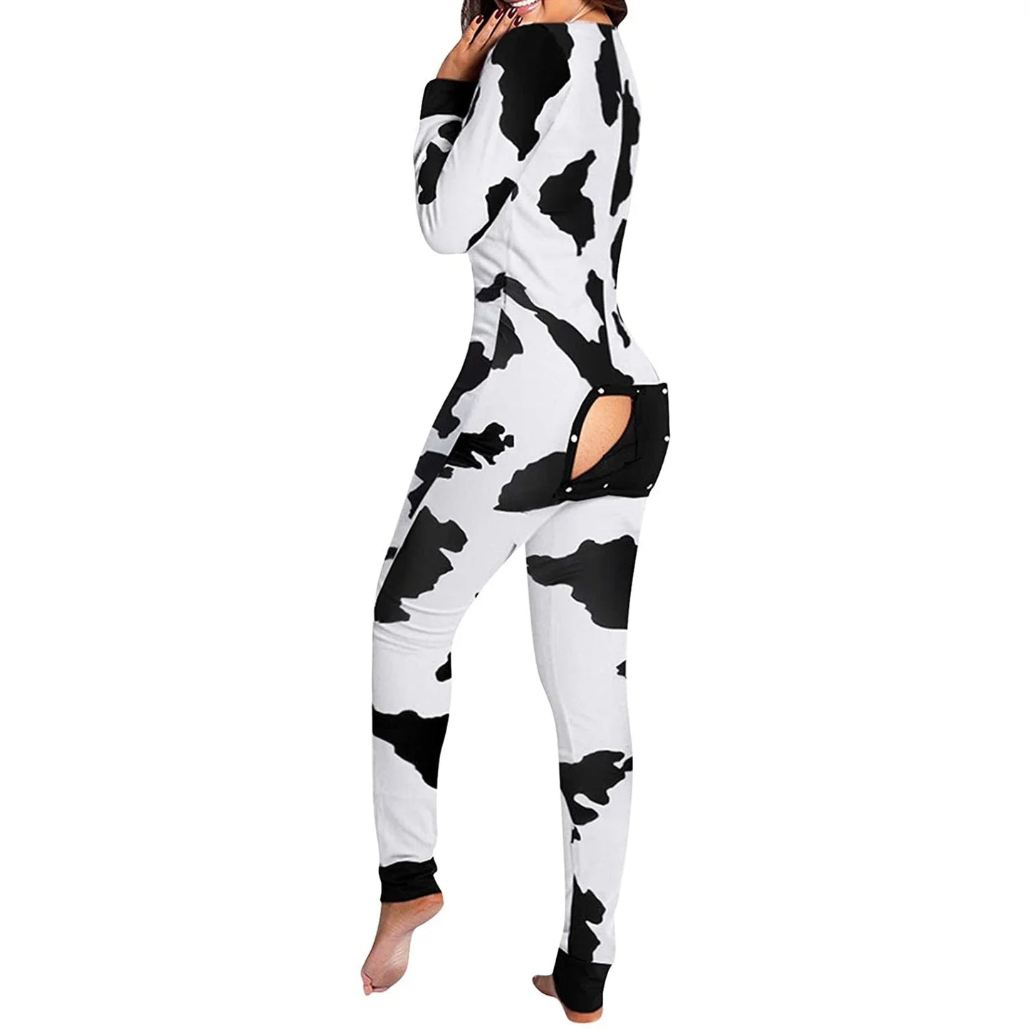 Women's V Neck One Piece Buttoned Flap Pjs