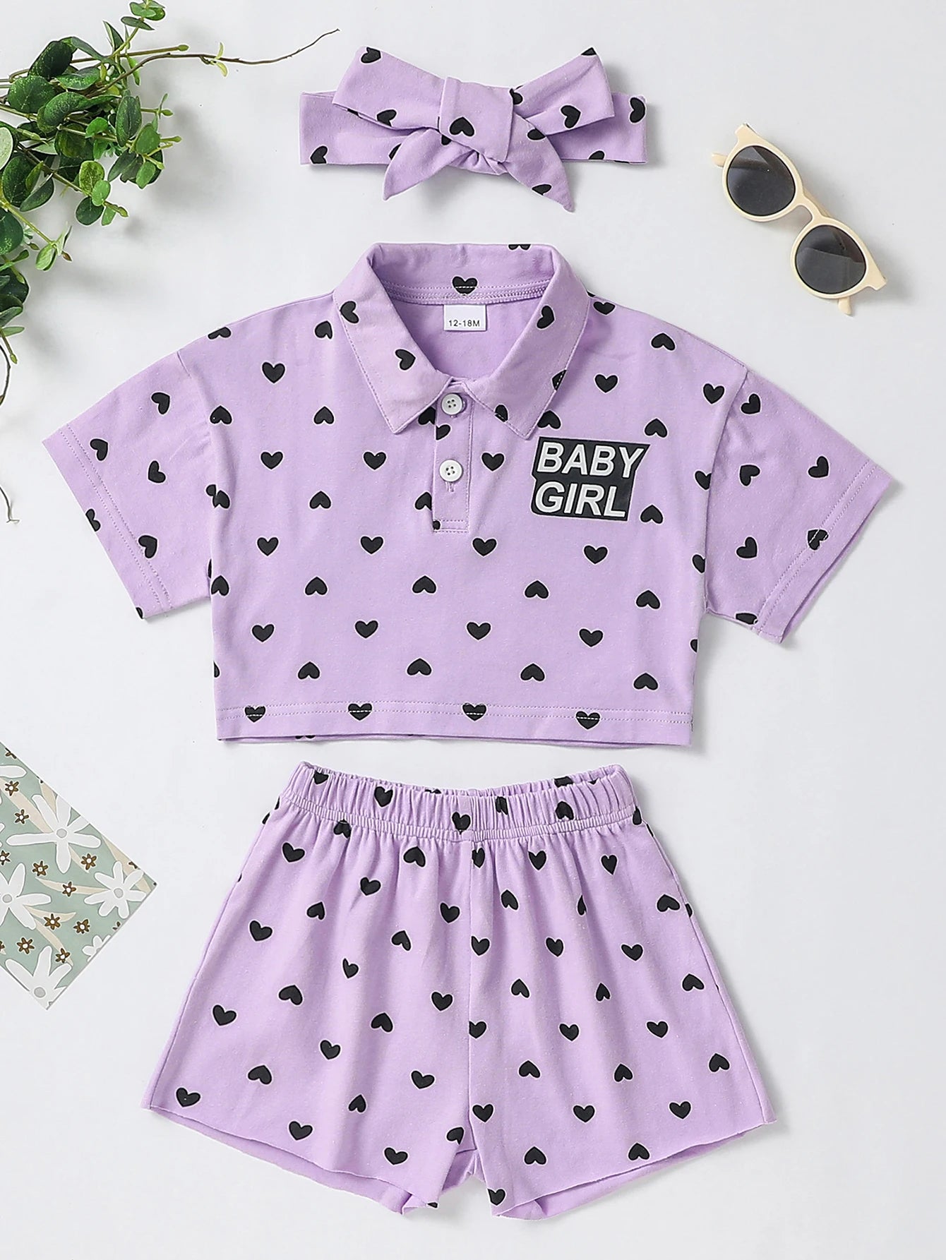 Toddler Girls Outfits Shirt+Shorts+Headband 3pc
