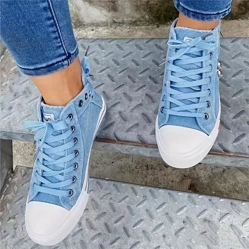 Womens Canvas Retro Denim High Top Sneakers
