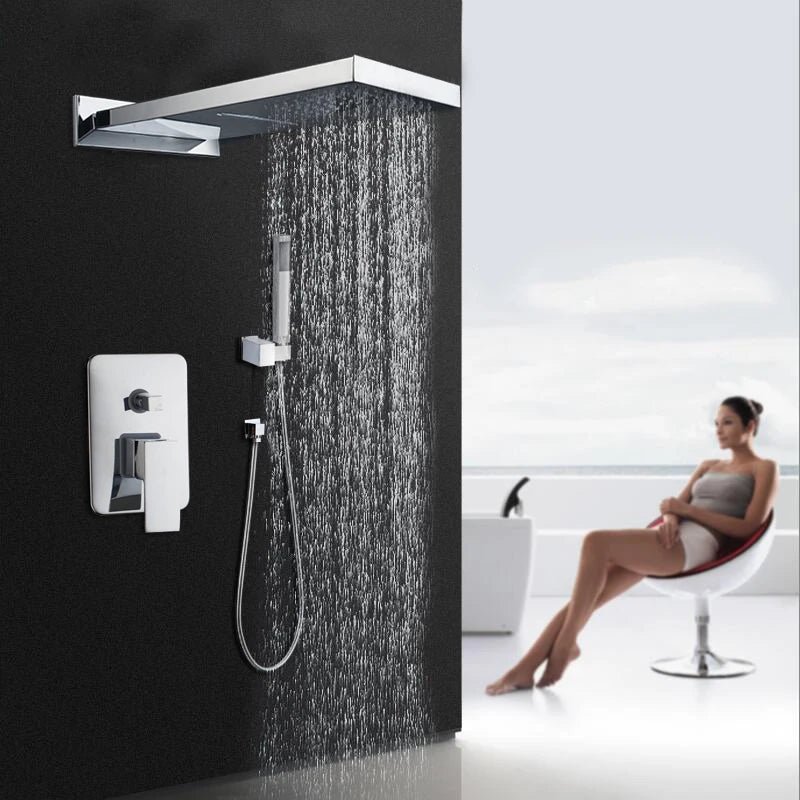 Golden Black Shower System with Hand Spray 3 Functions Rainfall Shower Head