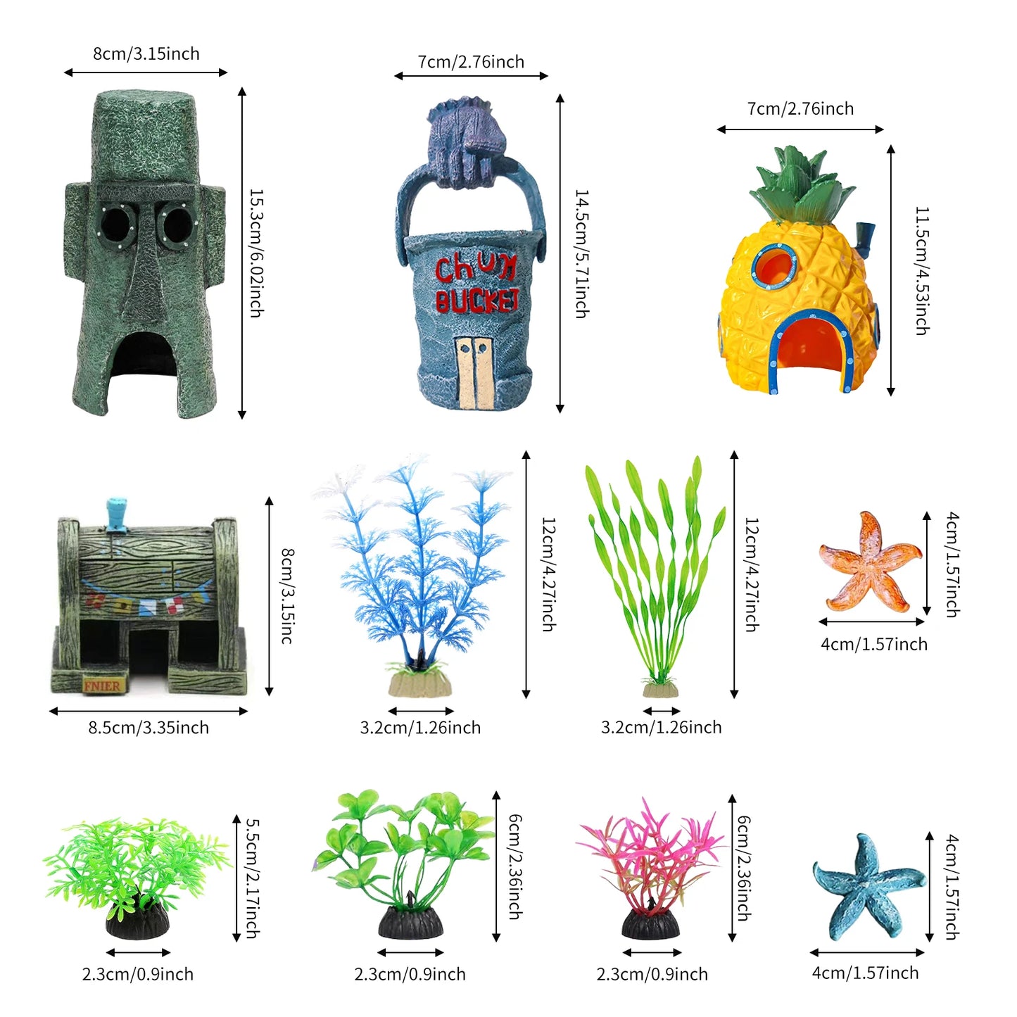 11 Pcs Spongebob Squarepants Fish Tank Aquarium Decorations
