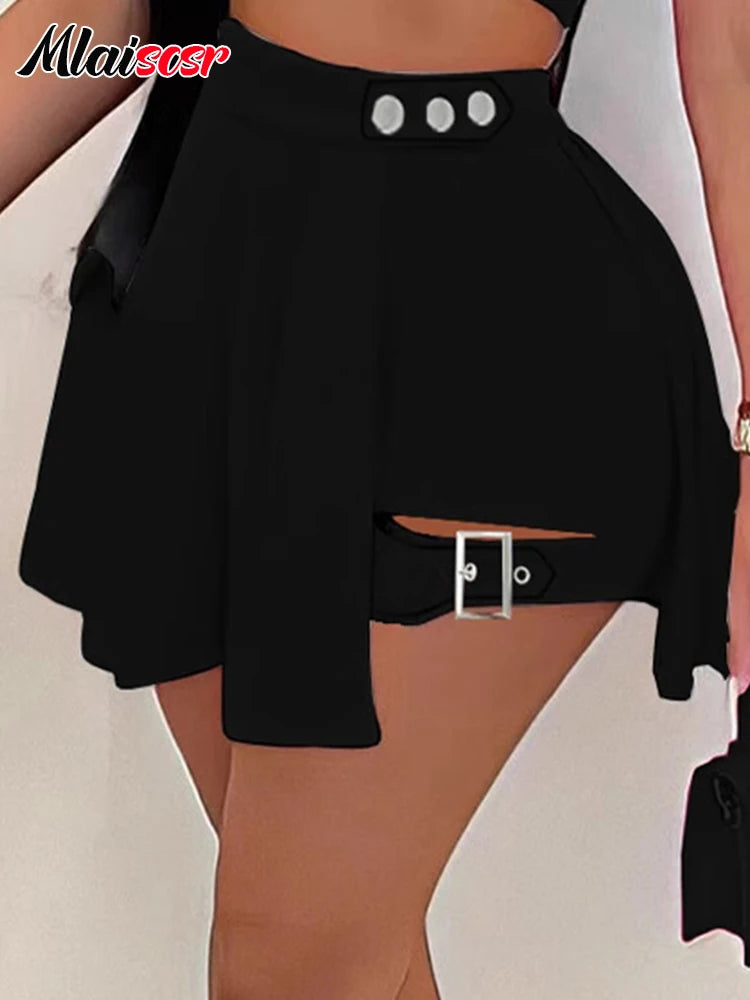 Pleated Irregular High Waist Mini Pants