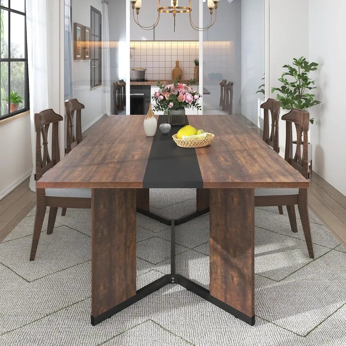 Marble-Color Wood Adjustable Leg.6ft Luxurious Dinner Table