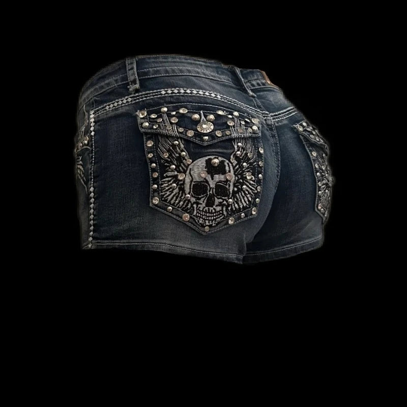 Womens Ultra Short Skull Angel Pattern Cowboy Shorts