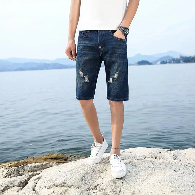 29-40 Men's Perforated Denim Shorts