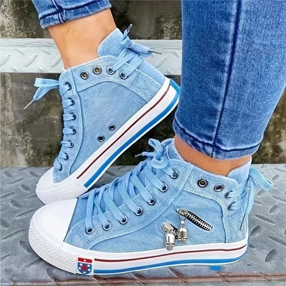 Womens Canvas Retro Denim High Top Sneakers