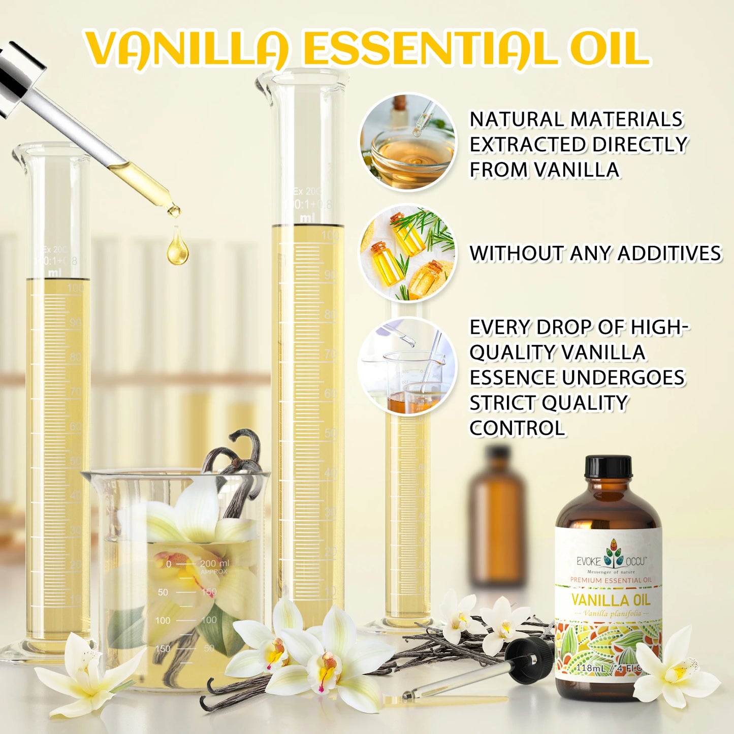 EVOKE OCCU Vanilla Essential Premium Plant Oil for Skin, Massage, Candle Soap Making, Hair, Body