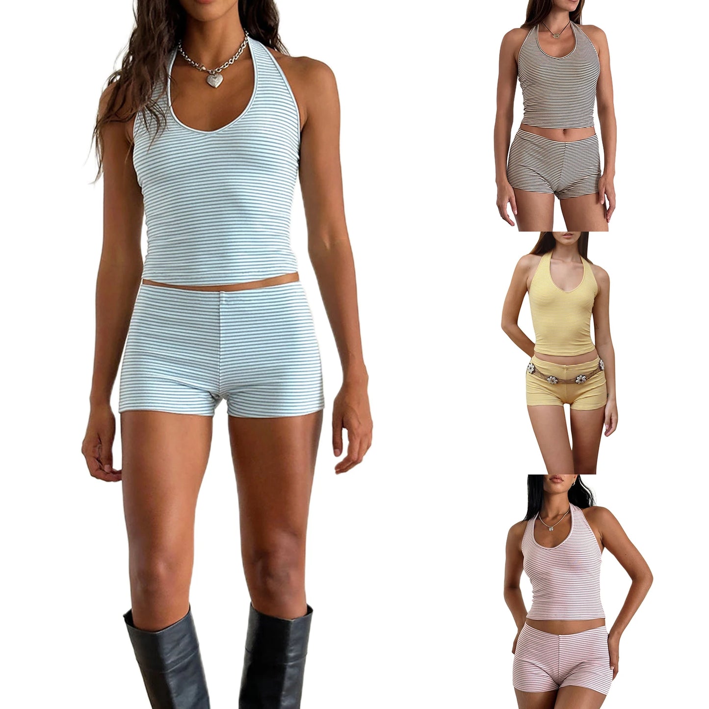 Women's Striped Low Waist Sexy Shorts Set