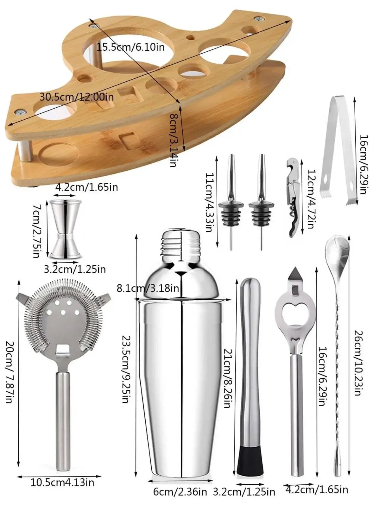 11pcs Stainless Steel Bartender Kit with Stand Cocktail Shaker