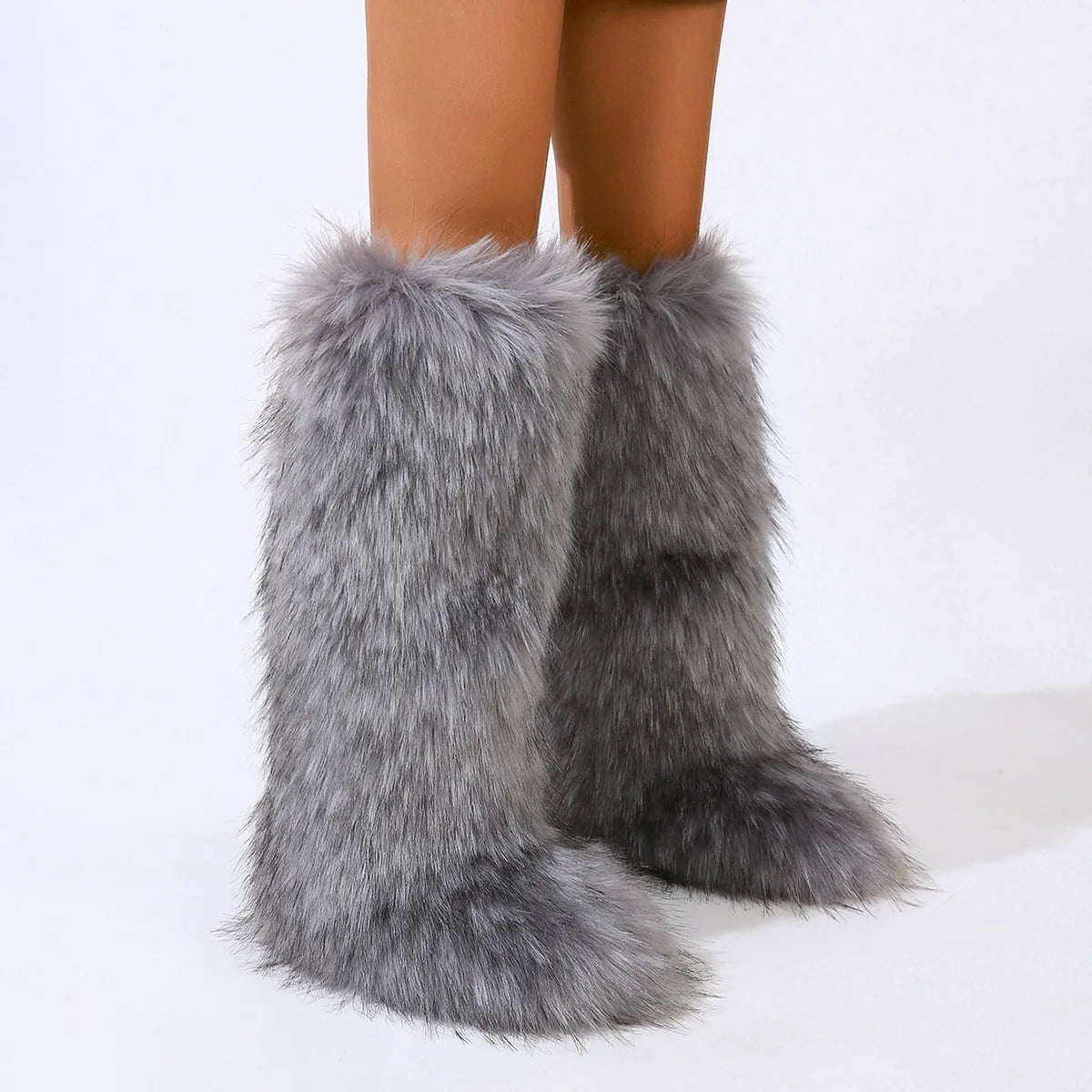 Winter Thigh High Fluffy Boots Furry Faux Fox Fur