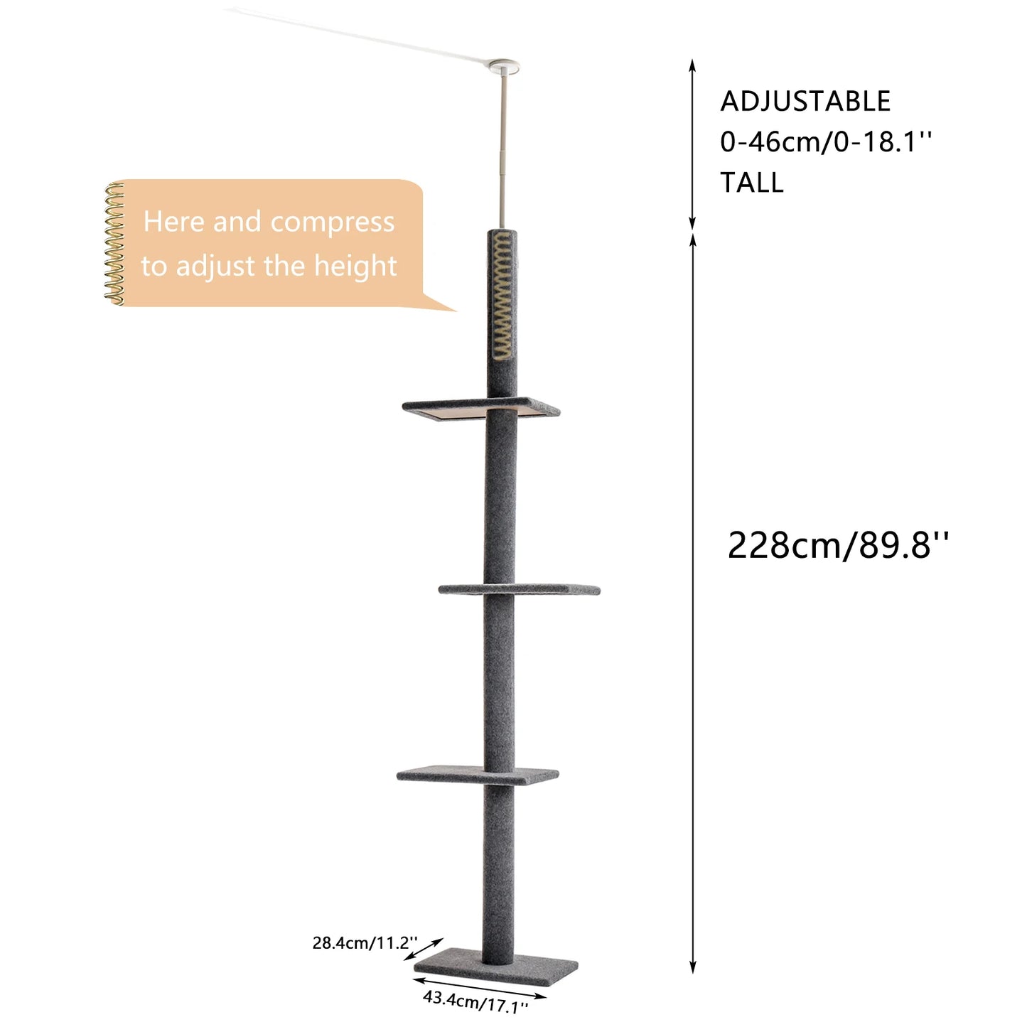 Adjustable Height Cat Tree Floor to Ceiling Tower