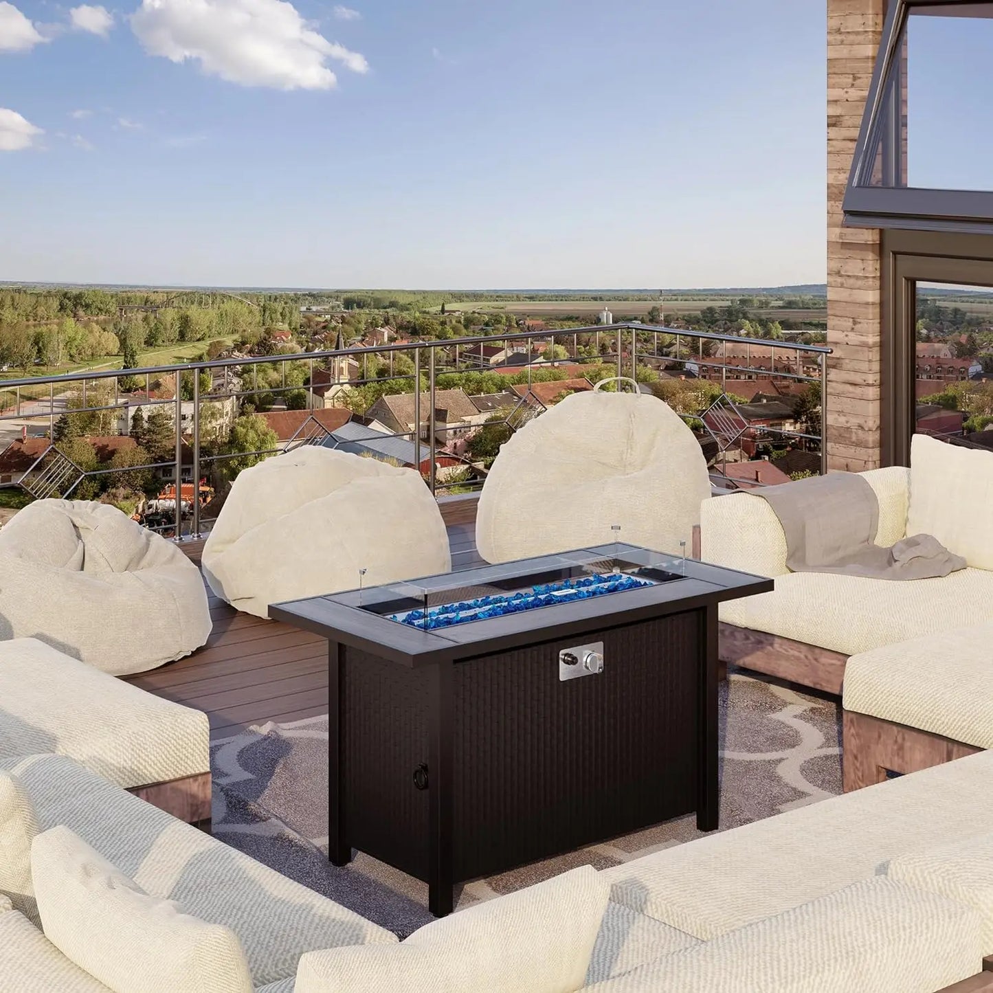 45 Inch Propane Fire Pit Table with Glass Window Protector