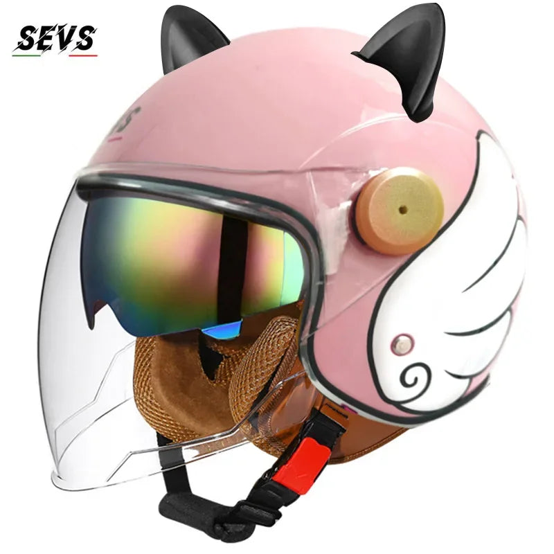 Vintage Cat Ear Motorcycle Helmet Retro Dual Visor