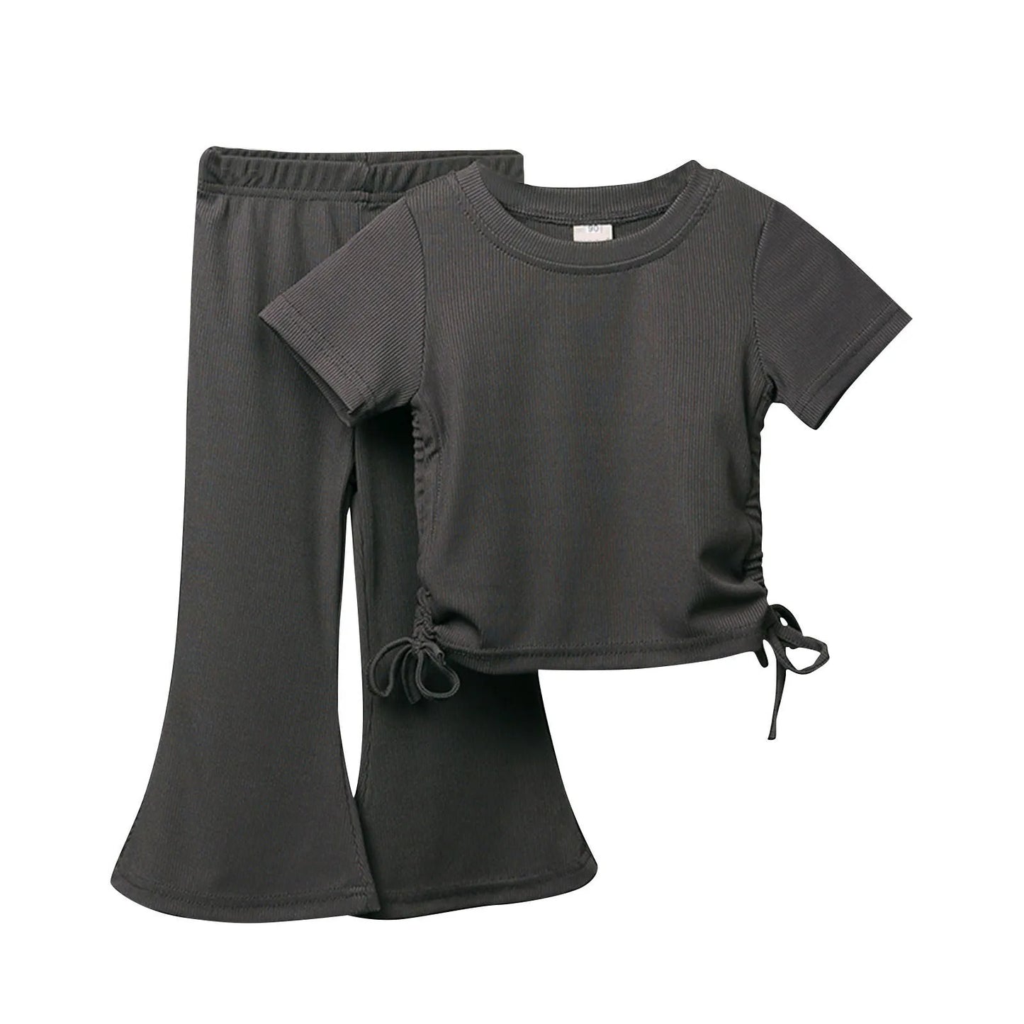 Solid Color Pullover Top + Flare Pants for Girls Aged 2-8
