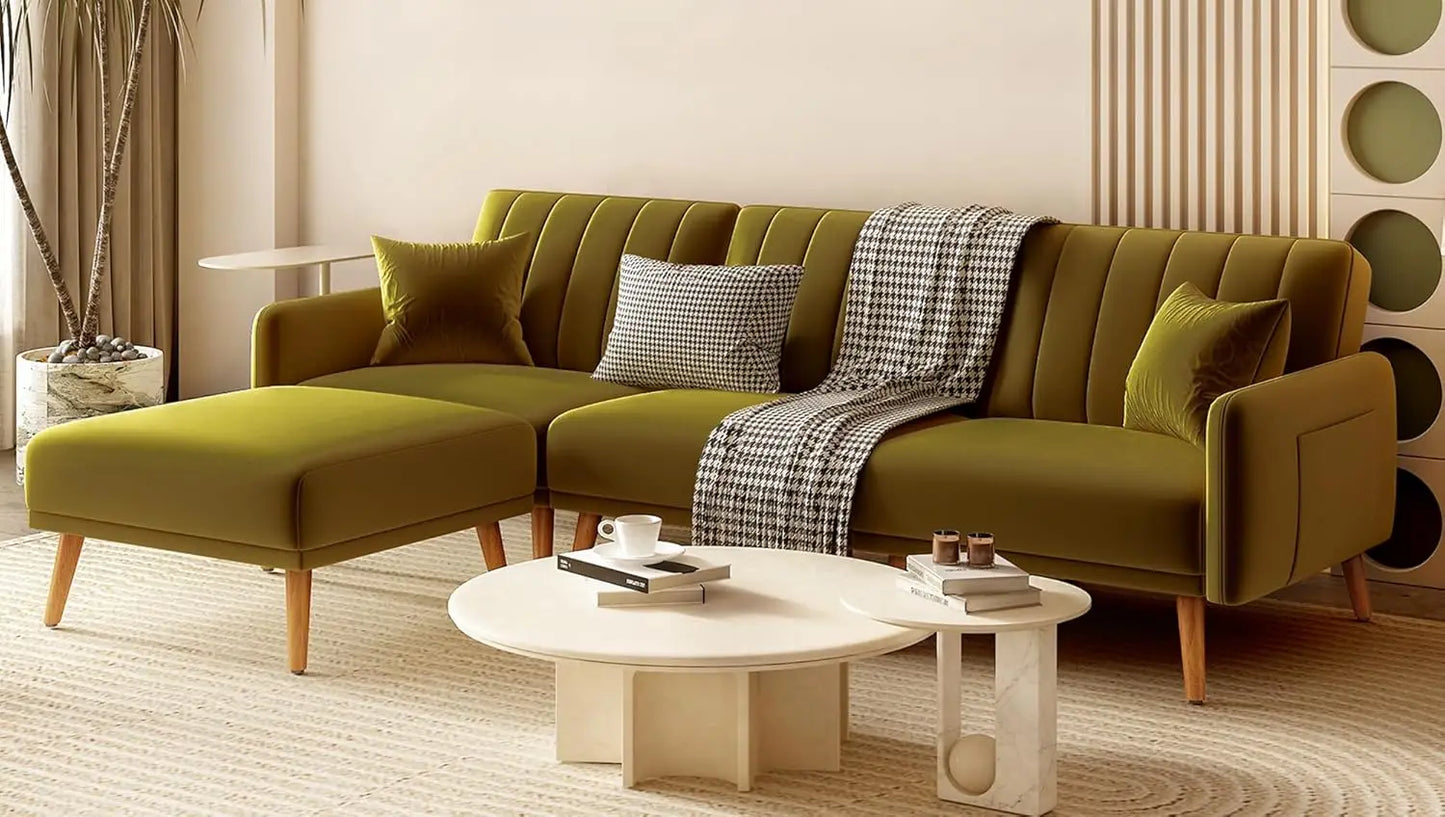 L-Shaped Velvet Sectional Recliner Sofa