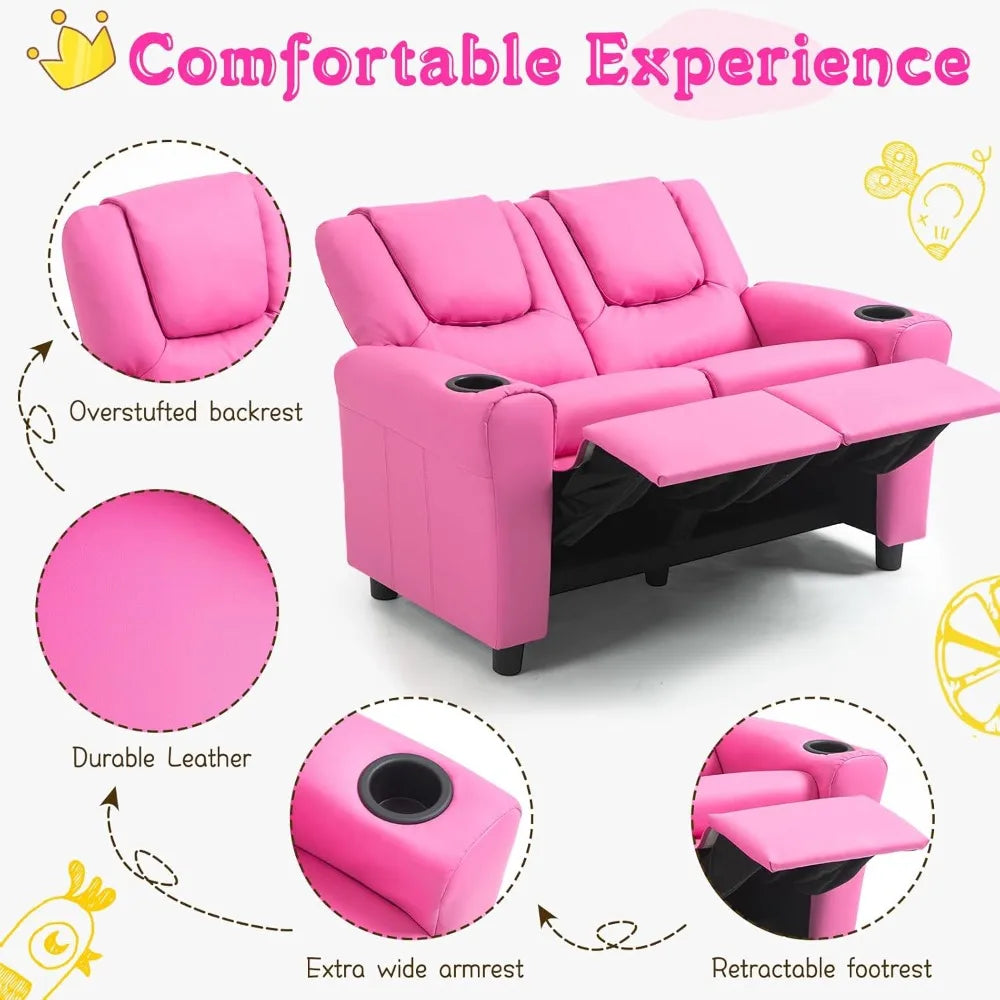 Double Recliner Toddler Loveseat W/Adjustable Footrest & Headrest