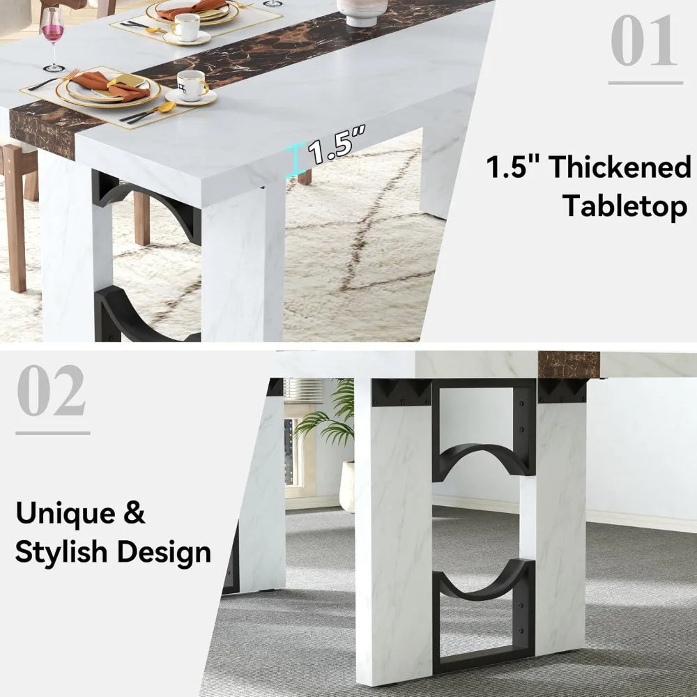 71 Inch Dining Table for 6-8 People with Marble-Color