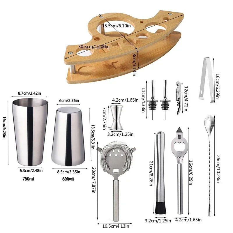 11pcs Stainless Steel Bartender Kit with Stand Cocktail Shaker