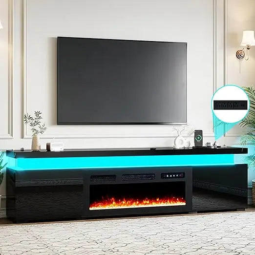 70.8’’ Fireplace TV Stand for 75 Inch TVs with LED Lights, High Gloss