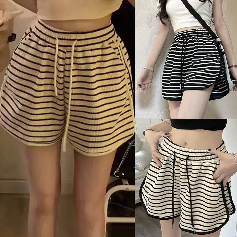 Casual Striped Shorts Slightly Elastic Waist