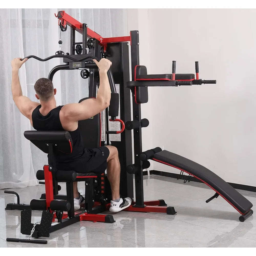 Multifunctional Home Gym System with Leg Extension and Preacher Curl