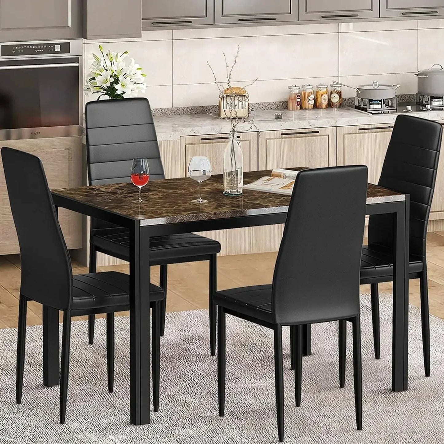 7 Piece Tempered Glass Table and PU Leather Chairs