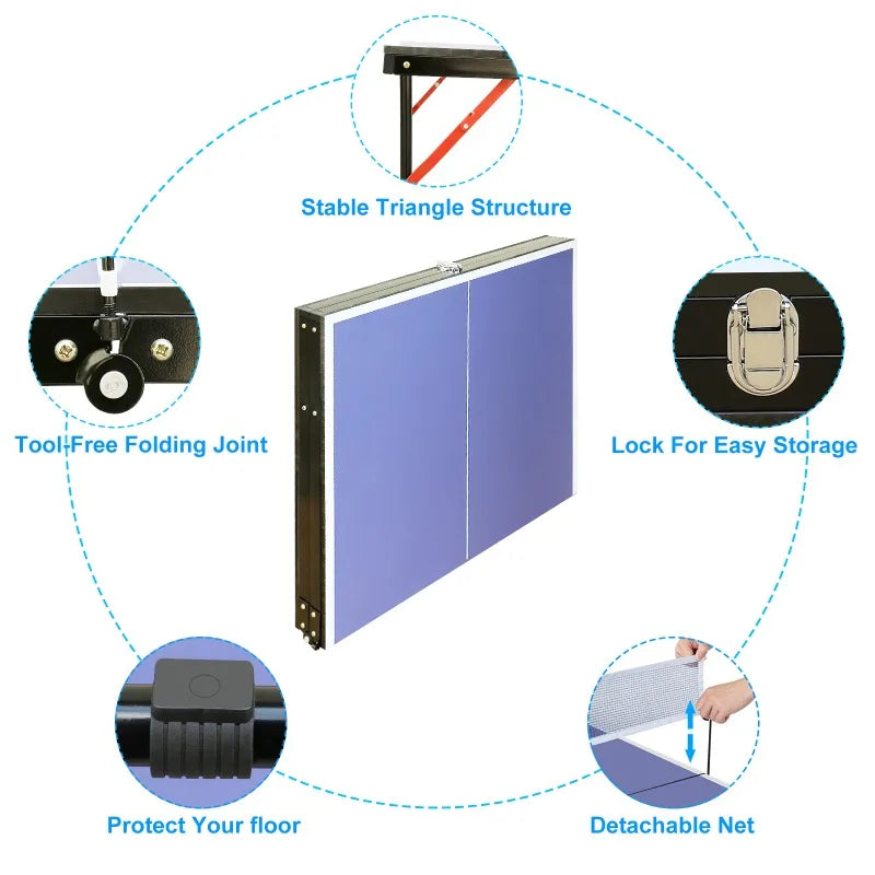 4.5ft Portable Ping Pong Table Set with Net and 2 Ping Pong Paddles