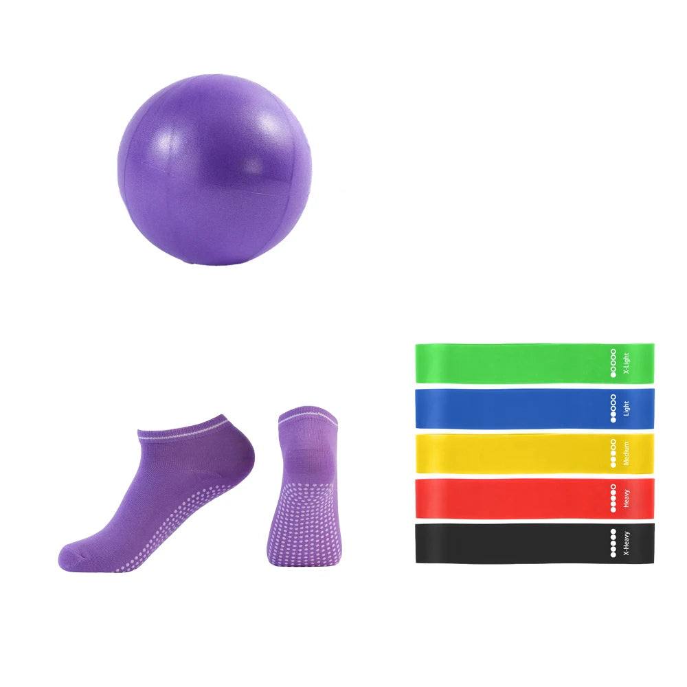 7 Piece Pilates Ball Resistance Bands & Grip Socks
