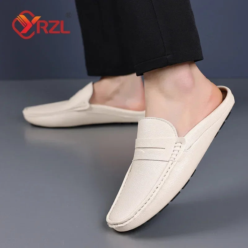 White Loafers Mens Handmade Summer Slip on Half Shoes