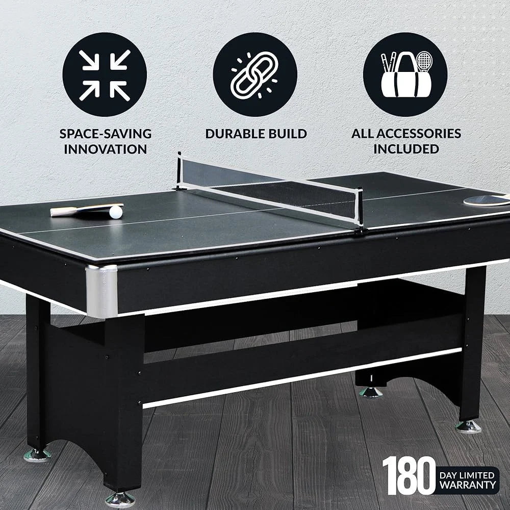 6 Ft Pool Table with Table Tennis Conversion Includes Billiard Balls Cues Paddles