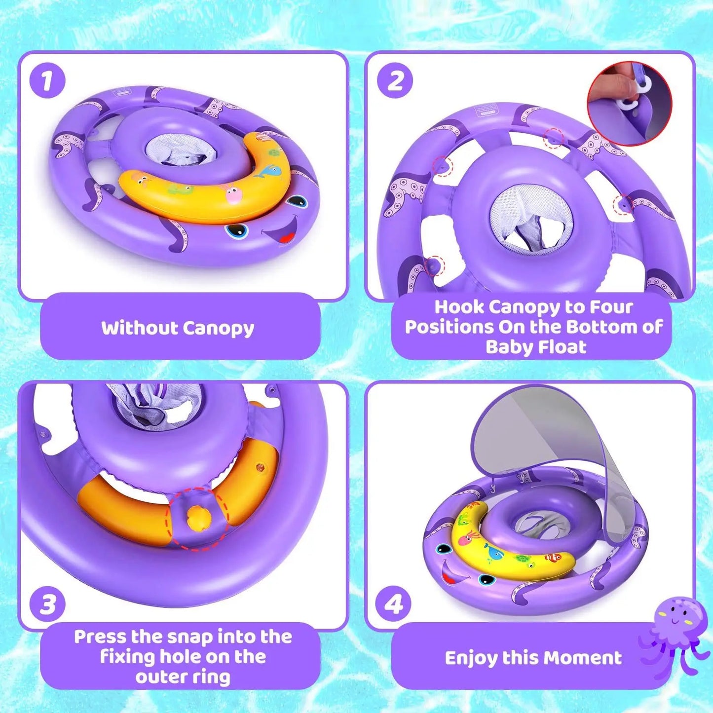 Baby Pool Float with Removable UPF50+ Sun Canopy