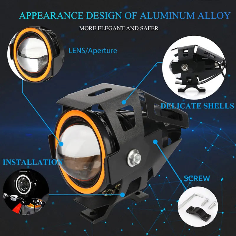 2×LED Angel Eye Motorcycle Headlights