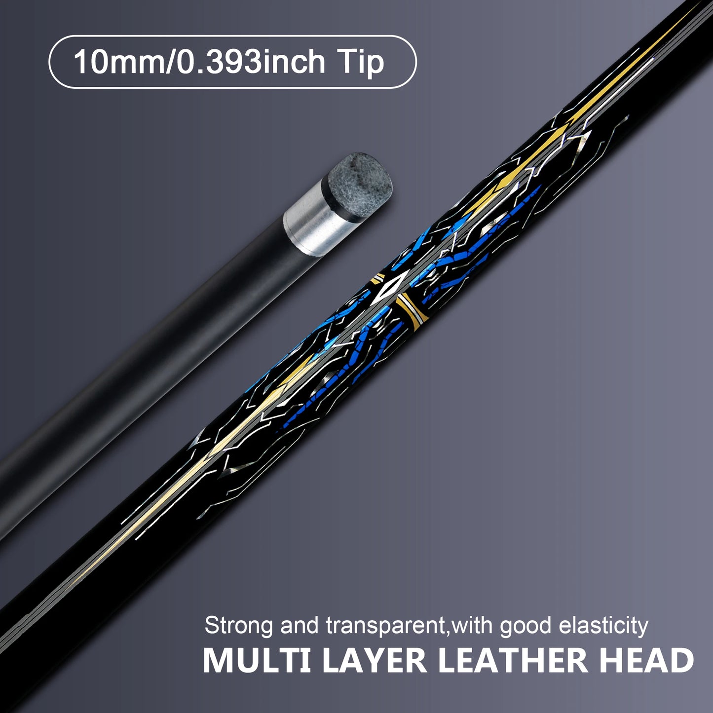 Professional Pool Cue 10mm Carbon Fiber Blue Mechanical