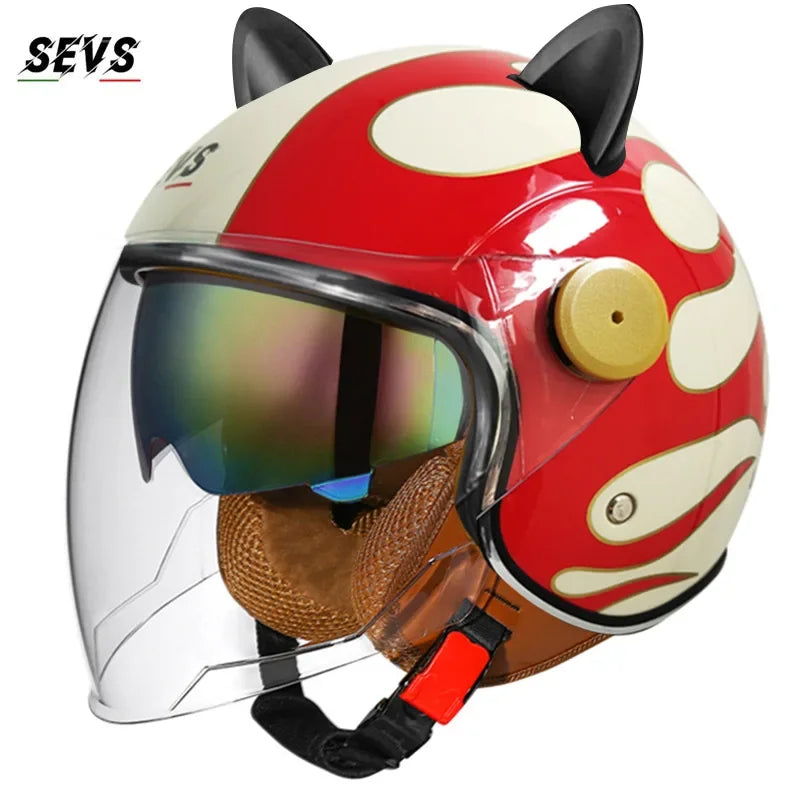 Vintage Cat Ear Motorcycle Helmet Retro Dual Visor
