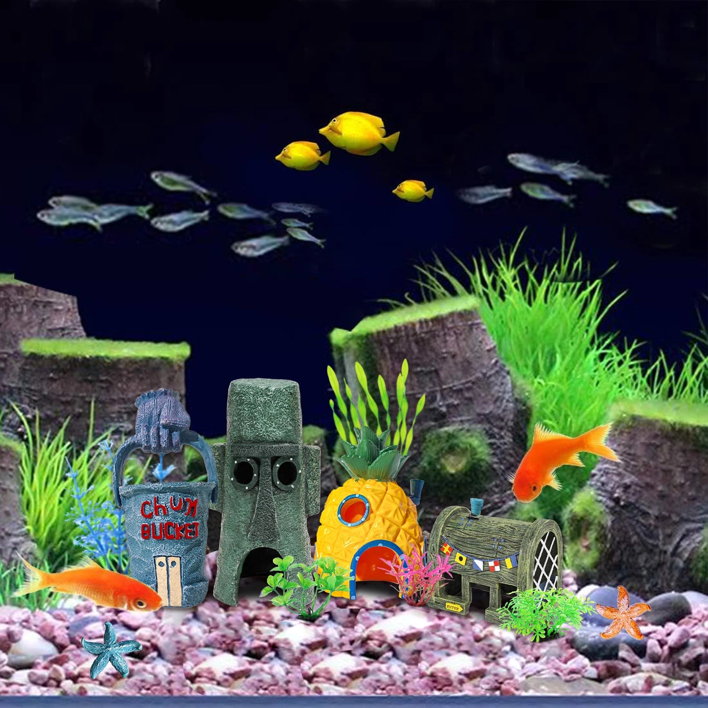 11 Pcs Spongebob Squarepants Fish Tank Aquarium Decorations