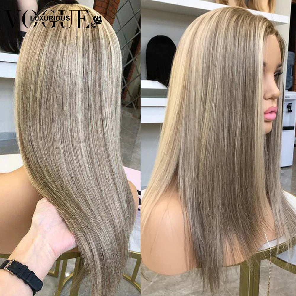 13x4 Transparent Lace Front Straight Human Hair Wigs Brazilian Highlight