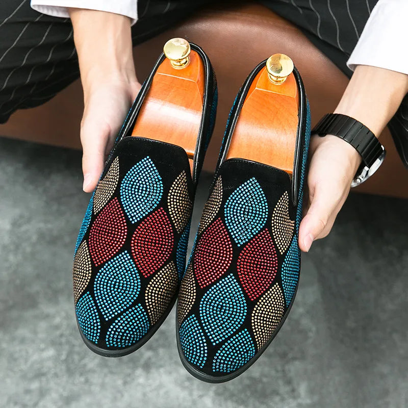 Mens Fashion Rhinestones Party Loafers
