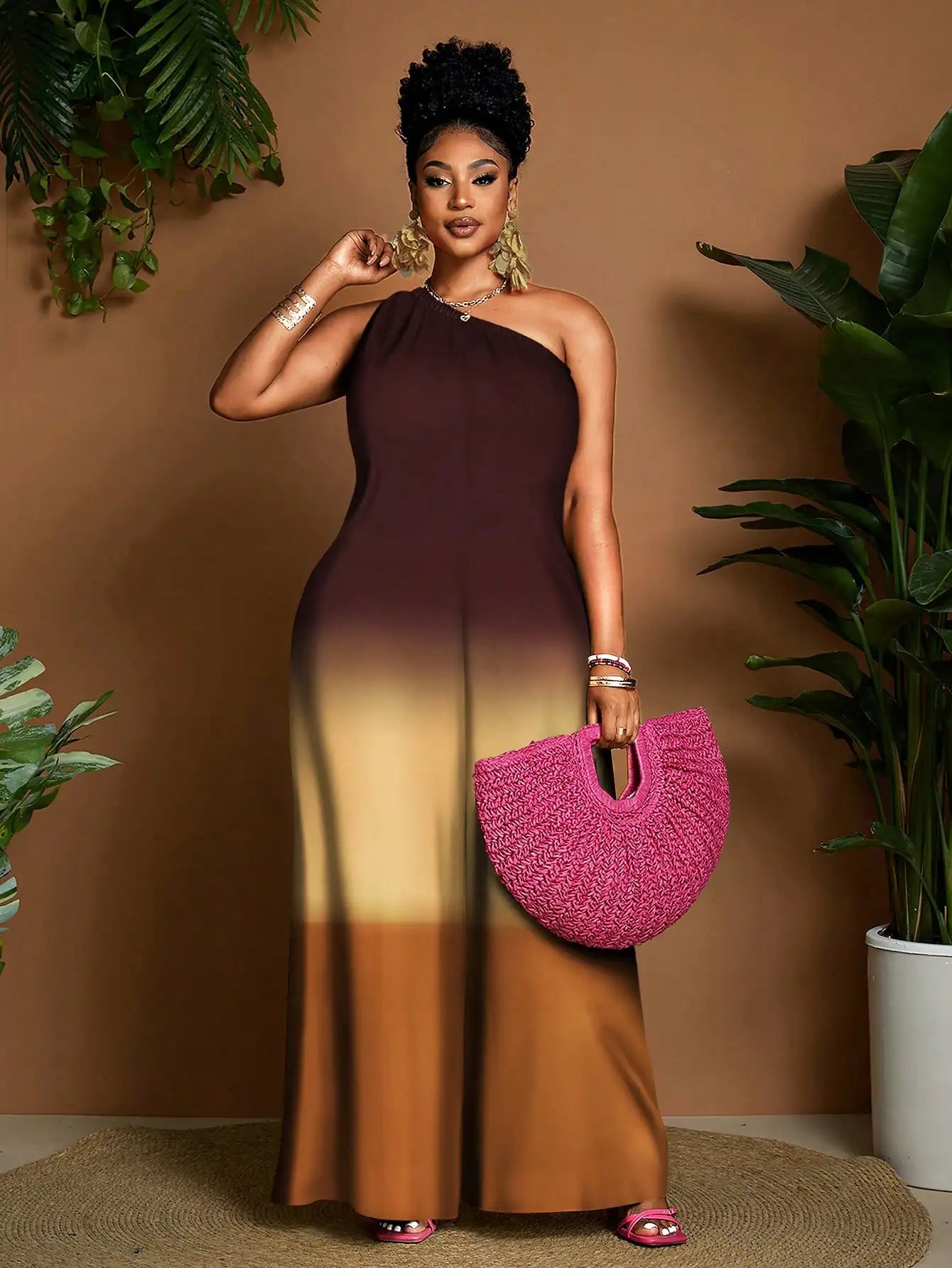Women's One-Shoulder Gradient Maxi Jumpsuit