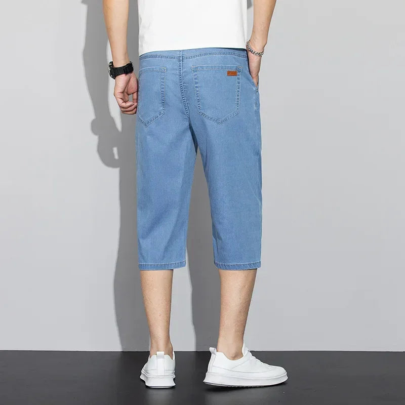 Thin Men's Jeans Shorts Blue Gray Classic Style